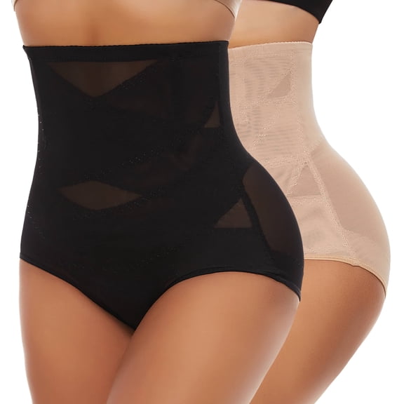 2 Packs Tummy Control Shapewear Panties for Women High Waisted Body Shaper Underwear Seamless Shapewear Panty Girdle