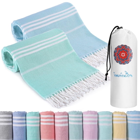 2 Packs Turkish Beach Towels Quick Dry Sand Free Soft Absorbent Extra Large Xl Big Blanket Adult Oversized Bath Towel Lightweight Thin Sandless Fast Drying Compact No Sand Packable Vacation