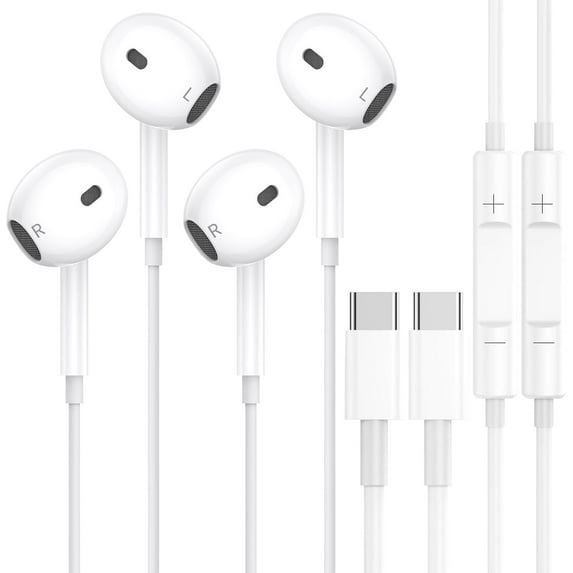 2 Packs USB C Headphones for iPhone 17/16/15 Pro Max Plus Type C Earphones with Microphone & Remote Noise Cancelling Earbuds for iPhone 17/16/15 Pro, iPad, Galaxy S23/S22/S21/S20/Ultra Note 10/20