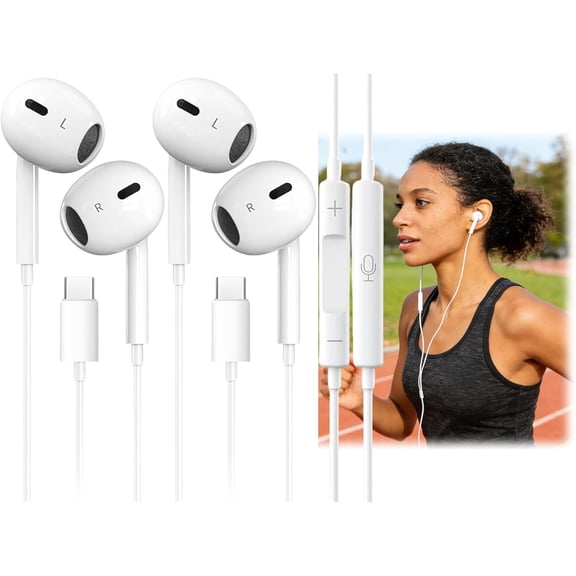 2 Packs USB C Headphones for iPhone 17 16 Earbuds with Mic & Volume Control HiFi Stereo Type C Earphones for iPhone 17 16 15 Pro Max, for Galaxy S23/S22/S21/S20/Ultra Note 10/20, for Pixel 7/6/6a/5/4
