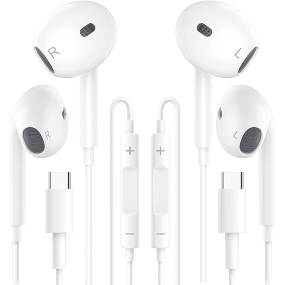 2 Packs USB C Wired Headphones for iPhone 16/15 Pro Max Plus, Type C Earbuds with Mic & Volume Control Nosie Reduction, Earphones HiFi Stere for iPad Pro, Galaxy S23/S22/S21/S20/Ultra Note 10/20.