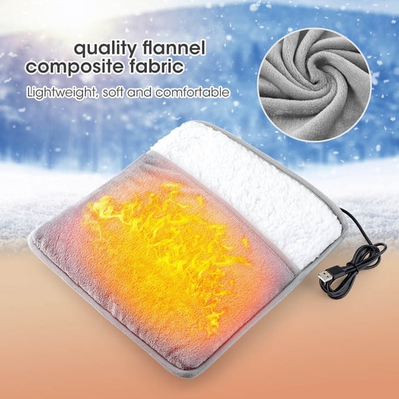 2 Packs USB Foot Warmer Heating Pad, Electric Heated Socks with Adjustable Temperature & Vibration Massage, Portable Home Office Desk Use for Cold Feet Relief, Soft Fleece Fabric, Machine Washable