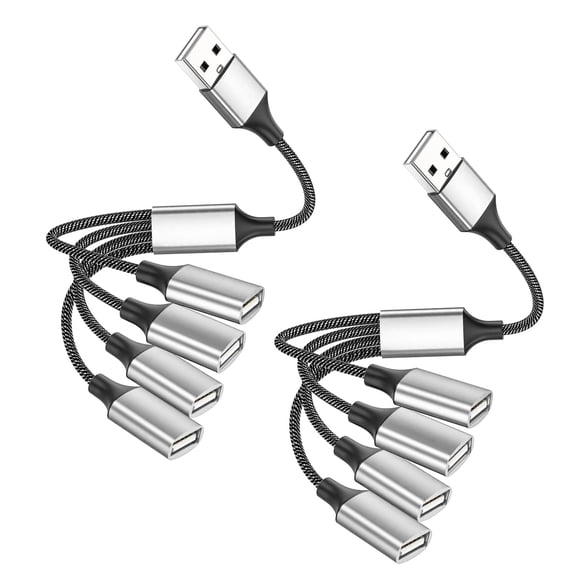 (2-Packs) USB Splitter Hub 4-Port, USB 2.0 Multi-Port Adapter for Charging and Data Transfer, Compatible with Laptop, PC, Printer, U Disk, Keyboard, TV, Tesla Model 3