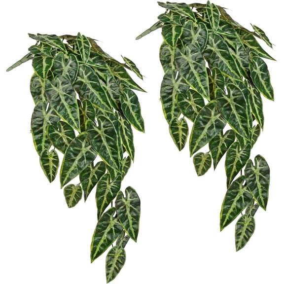 2 Packs UV Resistant Artificial Hanging Plants Outdoors & Indoors, 33" Large Fake Pothos Ivy Vines Faux Monstera Greenery for Planter, Shelf, Window Box, Porch, Patio, Garden Decor