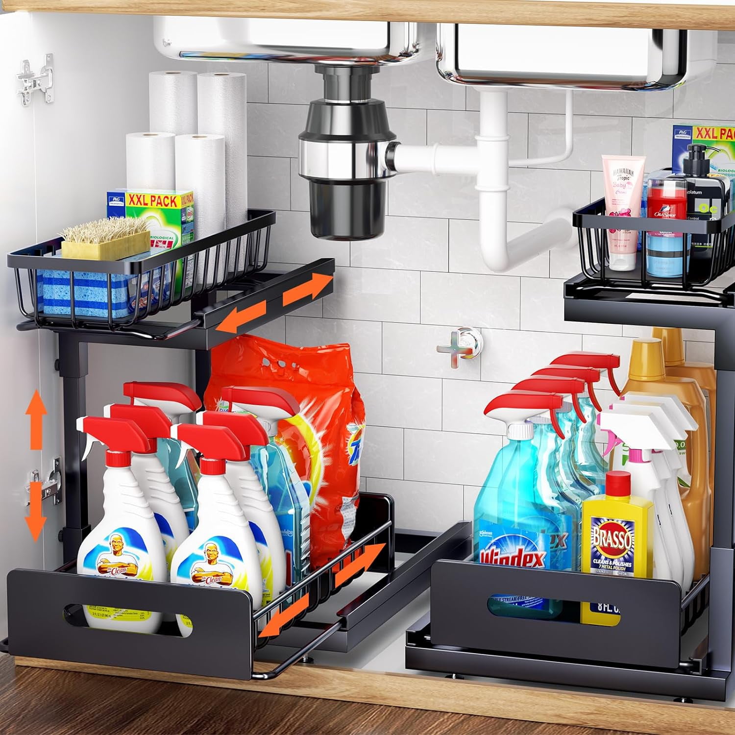 Black Metal 2-Tier Sliding Under Sink Organizer