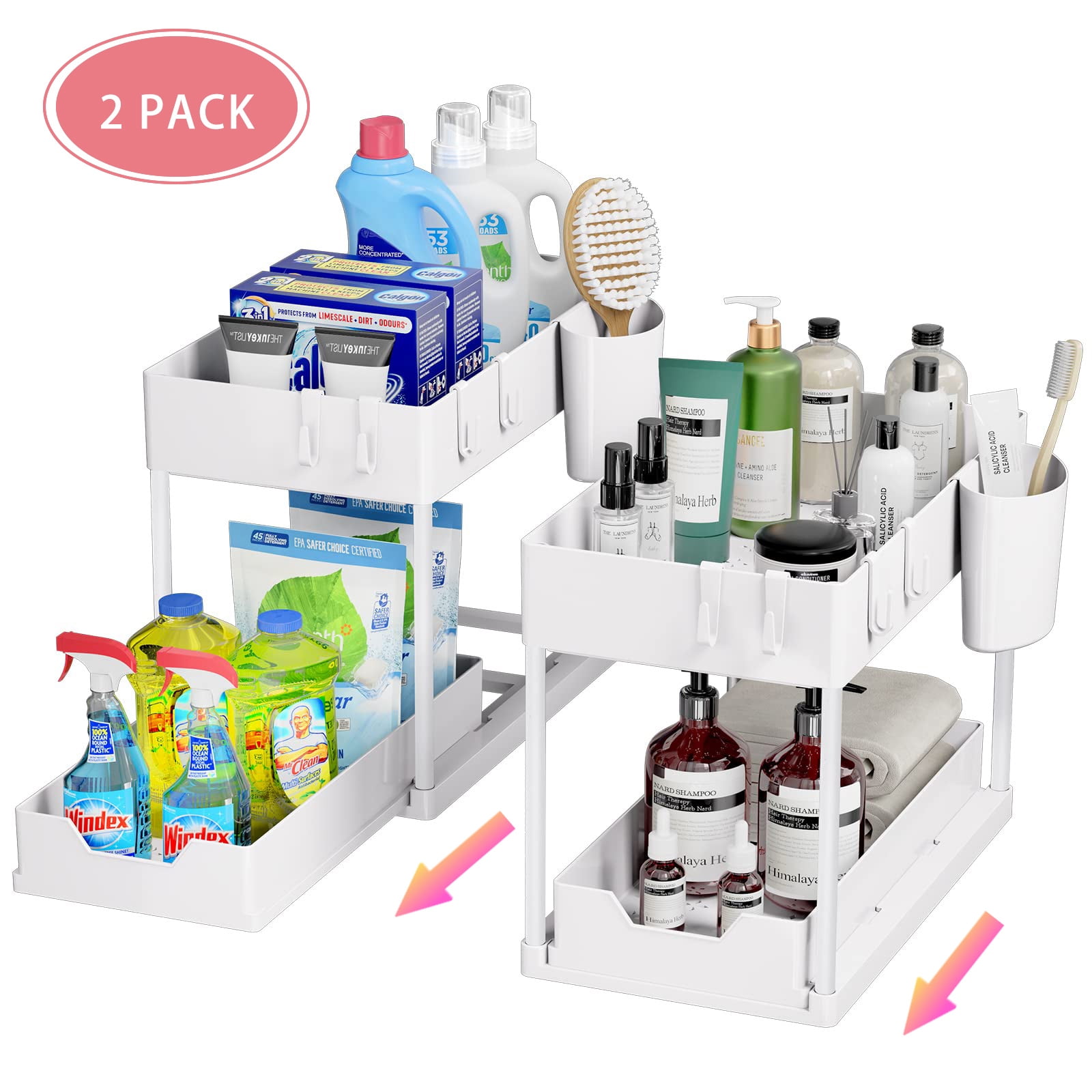 Under Sink Organizer, 2-Tier Slim Pull Out Sliding Storage Drawer White, 2  Packs, 1 unit - Foods Co.