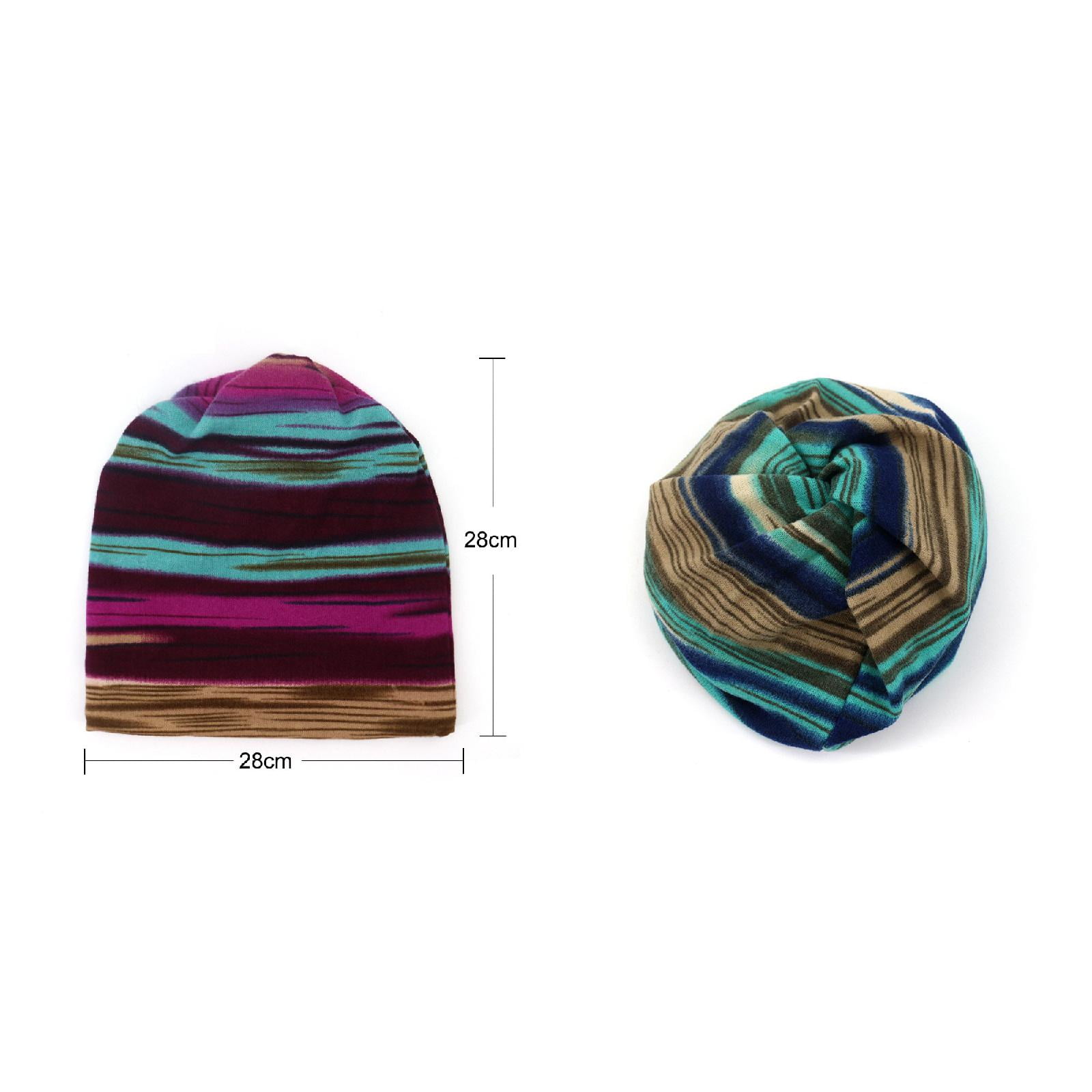 (2Packs)UniStripe Print Scarf Male Hats and Caps Beanie Cap Casaul