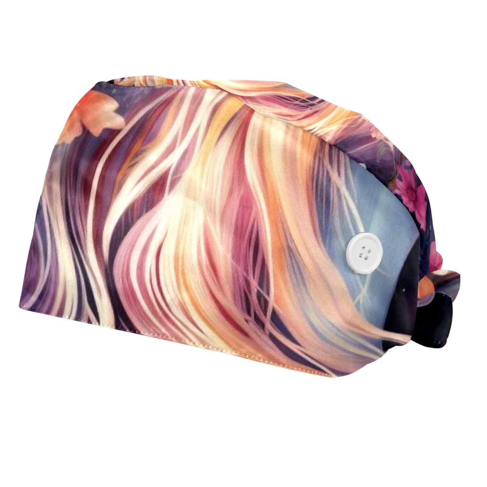 2 Packs Unicorn Working Hat Adjustable Scrub Cap with Buttons and ...
