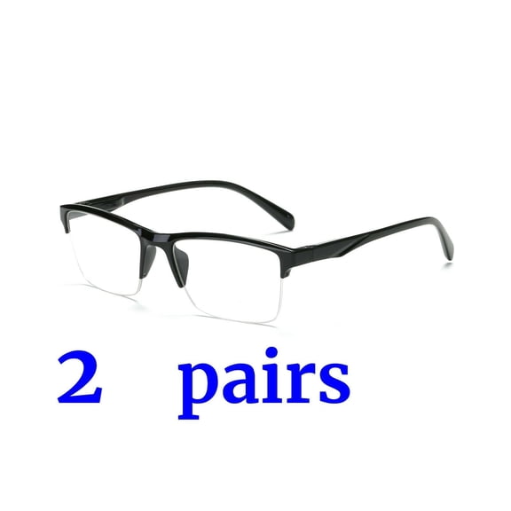 2 Packs Unisex Fashion Square Half Frame Reading Glasses Spring Hinge Readers for Men Women +2.50