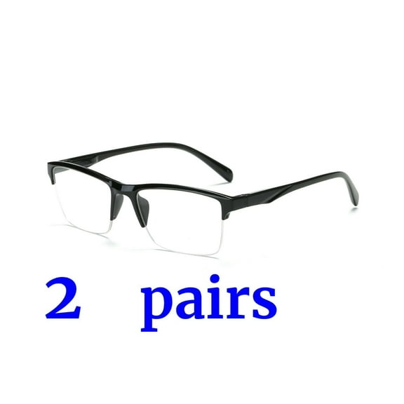 2 Packs Unisex Fashion Square Half Frame Reading Glasses Spring Hinge Readers for Men Women +4.00