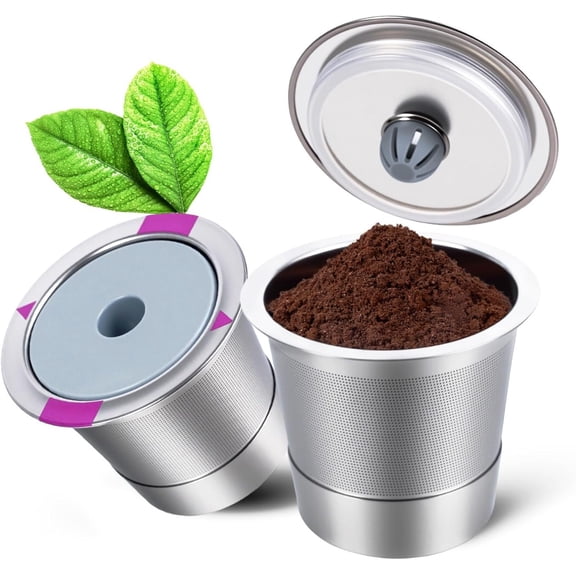 2 Packs Universal K Cups for Keurig, Reusable & Refillable Coffee Pods, Stainless Steel Reusable Coffee Filter, K Cup for Coffee Makers, Value Pack (2 k-cups and 4 Seal rings)
