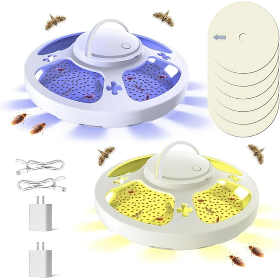 2 Packs Upgraded Flea Traps for Inside Your Home with 6 Sticky Pads, Flea Light Traps Kill Fleas in House, Hanging Flea Lamp with USB Cable Pest Control for Bugs Moth Gnats Indoor and Outdoor