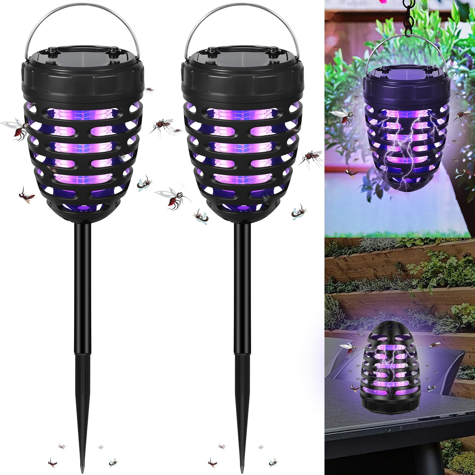 2 Packs Upgraded Solar Bug Zapper Outdoor Waterproof Mosquito Zapper