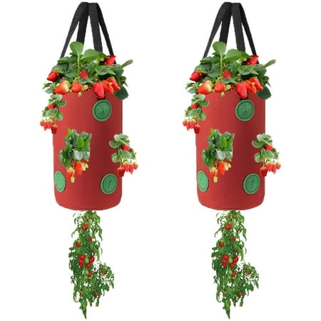 2 Packs Upside Down Planter, Garden Hanging Strawberry Tomato Grow Bag Potato Vegetable Planting Bag with Holes