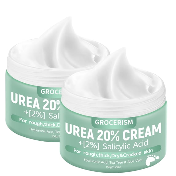 2 Packs Urea Cream 20 Plus Salicylic Acid 5.3oz || Tree Foot Cream with Hyaluronic Acid, Tea Tree and Aloe Vera for Deep Moisturizes, Callus Remover and Soften