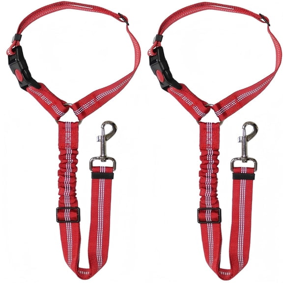 2 Packs Vehicle Harnesses Retractable Dog Car Seatbelts Adjustable Pet Seat Belt,Elastic & Reflective for All Vehicles,Red