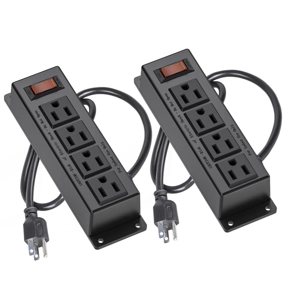 2 Packs Wall Mount Power Outlet Strip, 4 Outlet Mountable Power Strip with Switch, 3ft Cord Under Desk Power Strip for Office/Industrial/Home, Flat Plug, Black