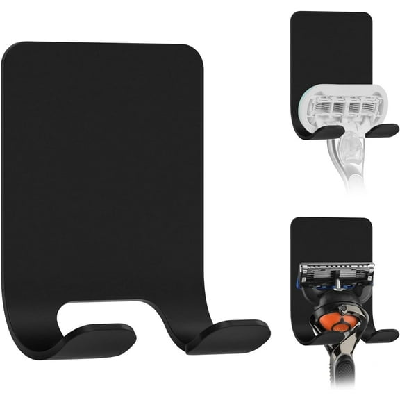 2 Packs Wall Mount Razor Holder for Shower, Stainless Steel Self Adhesive Shaver Hooks, Sticky Hanger Compatible with Venus Platinum, Fusion 5 Proshield, Mach 3 Classic (Black)