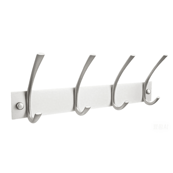 14 in James Hardware Modern 4-Hook Coat Hook, Wall-Mounted, Silver, 12 lb Limit