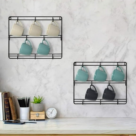 2 Packs Wall Mounted Coffee Cup Mug Holder Hanger Storage Rack Hook Kitchen