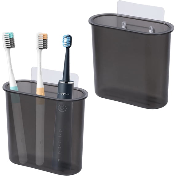 2 Packs Wall Mounted Toothbrush Holder, Self Adhesive Tooth Brush Holder for Bathroom Electric Toothbrush Toothpaste Razor Bathroom Accessories(Black)