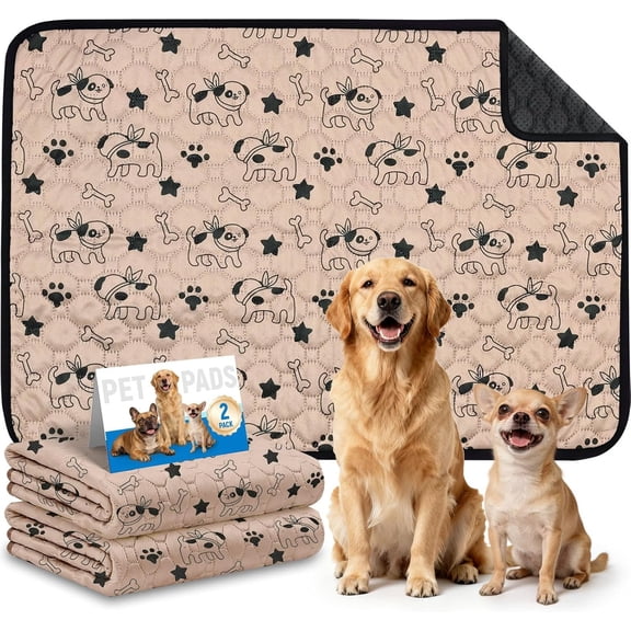 2 Packs Washable Pee Pads for Dogs, Absorbent  Puppy Pads, Non-Slip &    Mat for Whelping Playpen Crate, Coffee 18"x24"