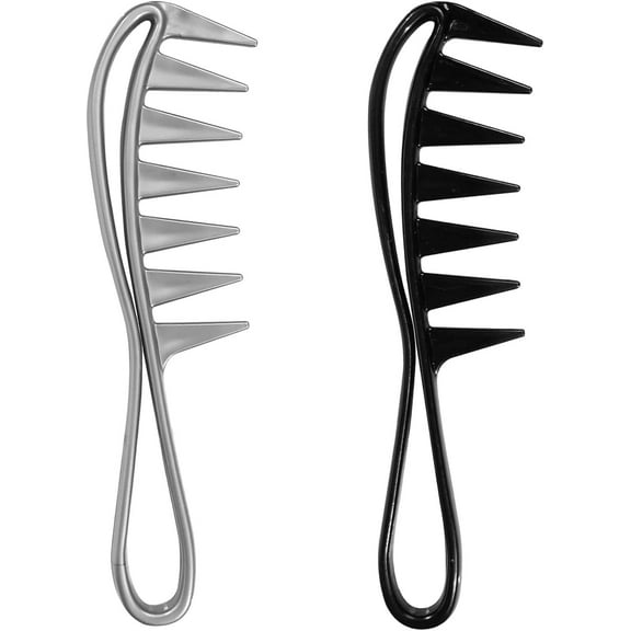 2 Packs Wide Tooth Combs, Salon Large Teeth Shark Combs Curly Hair Salon Barber Comb, for Curly Wet Wavy Thick Hair Wigs Barber Salon, Women Men