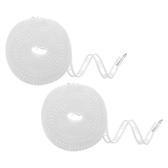 2 Packs Windproof Clothesline, 10M 33ft Plastic Non-Slip Clothes Drying Rope Portable Travel Clothesline, White