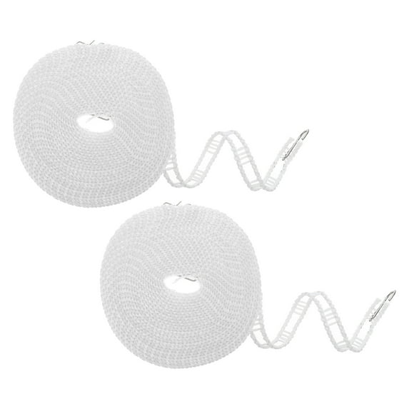 2 Packs Windproof Clothesline, 10M 33ft Plastic Non-Slip Clothes Drying Rope Portable Travel Clothesline, White