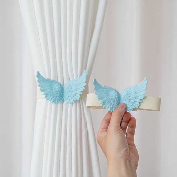 2 Packs Wing Curtain Binding Straps with Faux Green Plant Embellished Buckle Fixed Gauze Curtain Tie Straps with Collection Clip Rope for Sheer Curtains, Lace Panels, and Lightweight Drapes