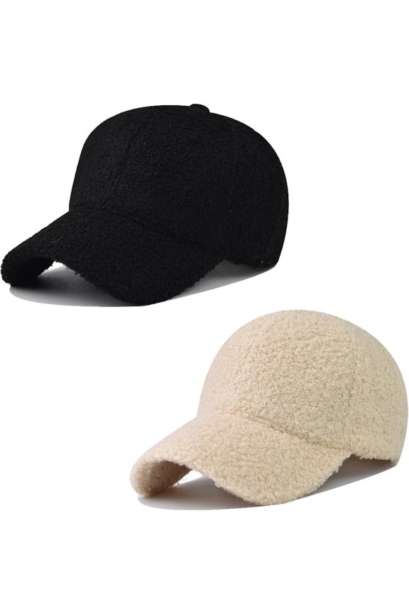 2 Packs Winter Women Lamb Wool Baseball Caps for Womens Soft Solid Color Warm Adjustable Cap Hats for Men