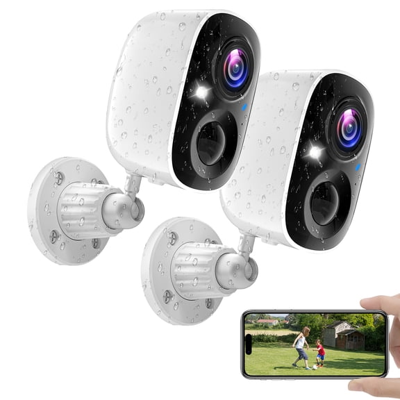 2 Packs Wireless Camera Outdoor, Battery Powered Security Camera with 2K Color Night Vision, Outside Cameras with AI Motion Detection, 2-Way Talk, IP66 Weatherproof, SD/Cloud Storage