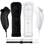 2 Packs Wireless Controller and Nunchuck for Wii and Wii U Console, Gamepad with Silicone Case and Wrist Strap Black and White