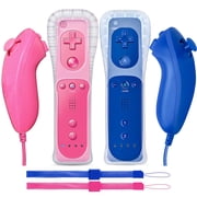 2 Packs Wireless Controller and Nunchuck for Wii and Wii U Console,Gamepad with Silicone Case and Wrist StrapPink and Dark Blue