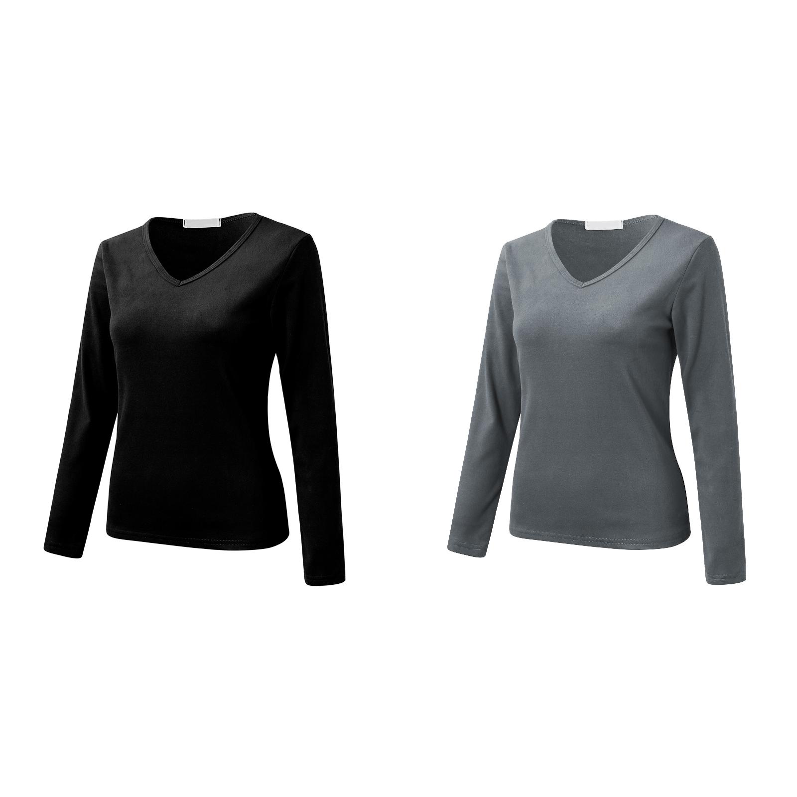 (2Packs)Women Crew Neck Fleece Women Thermal Tops Plus Size Lined