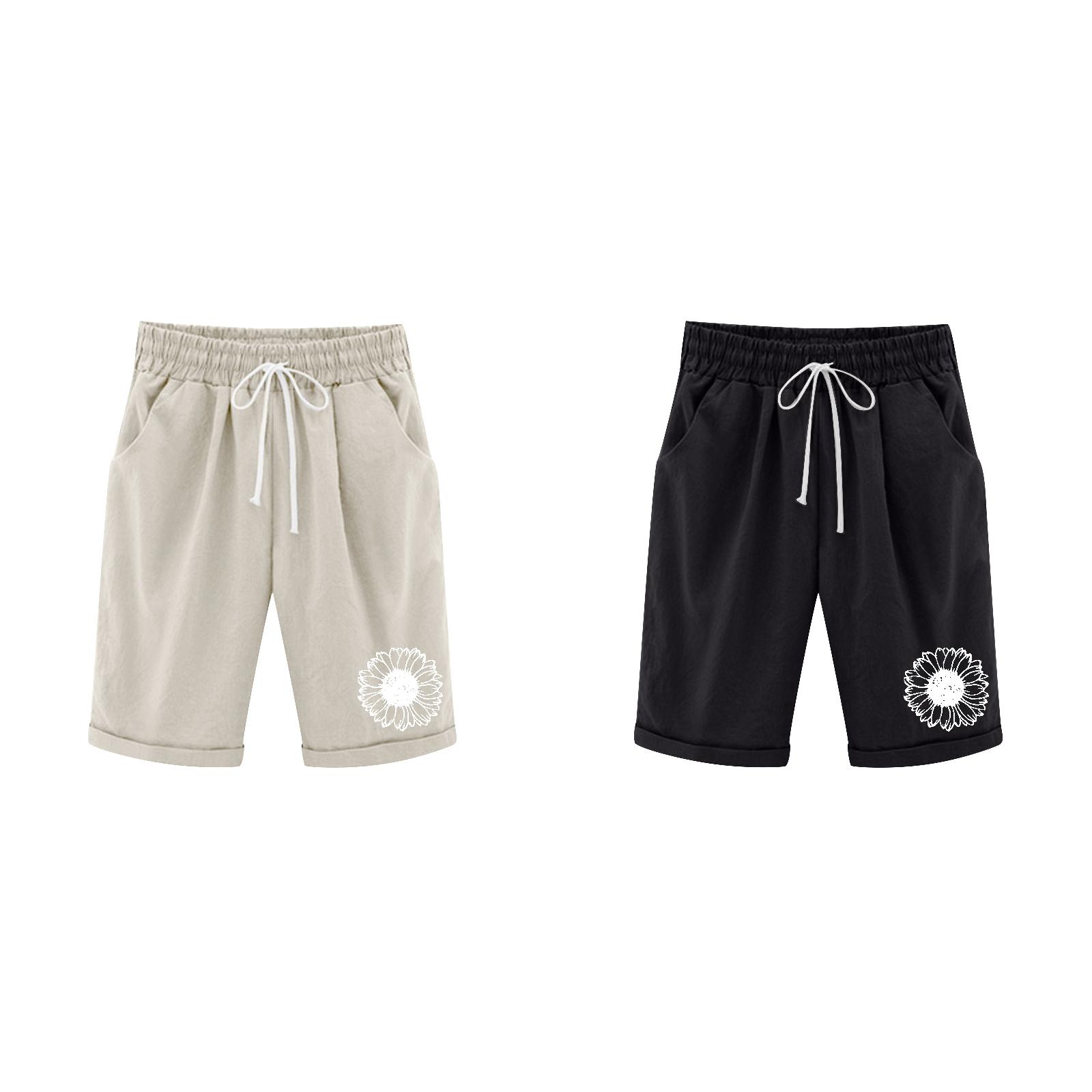 (2Packs)Women Printed Summer High Womens Shorts Casual Waisted Cotton