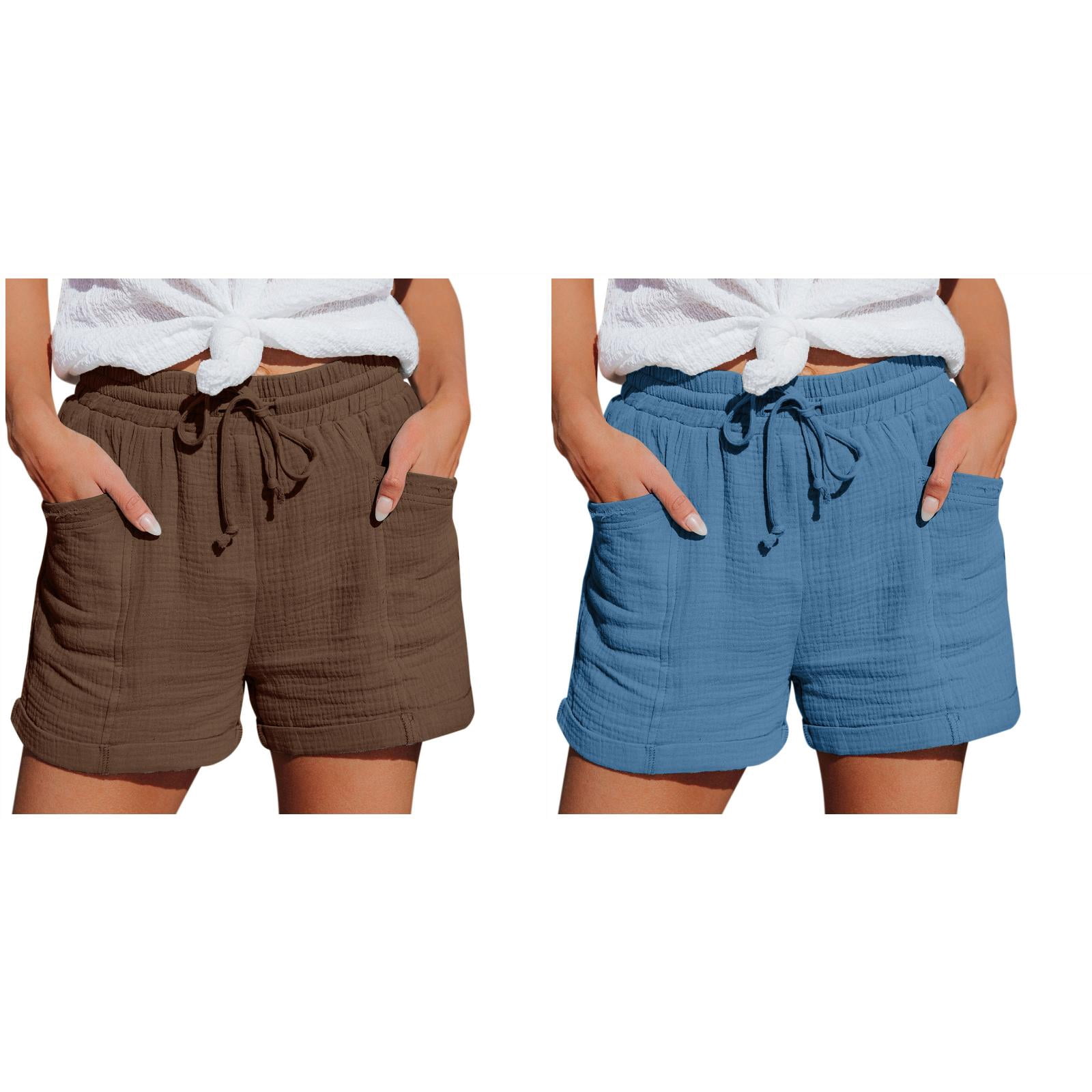(2Packs)Women Straight Leg Casual Short Shorts for Womeny Pants High Waist Sports Shorts for