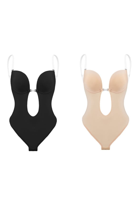 2 Packs Women's Backless Invisible Shapewear, Strapless Deep Plunge Bodysuit, Fits All Backless Dresses