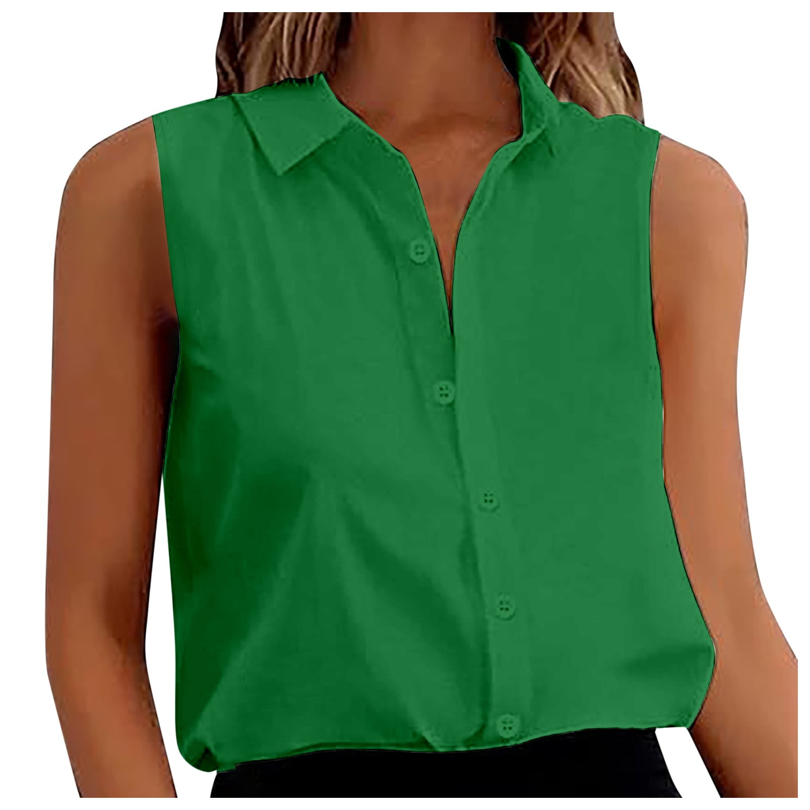 2 Packs Women's Sleeveless Button Down Women's Menswear Shirts Blouses