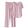 thumbnail image 1 of 2 Packs Womens Modal Pajamas Sets Ultra Soft Textured Cropped Elastic Loungewear Crew Neck Short Sleeve Tops High Waisted Comfort Casual Pants Two Piece Nightgown, 1 of 7