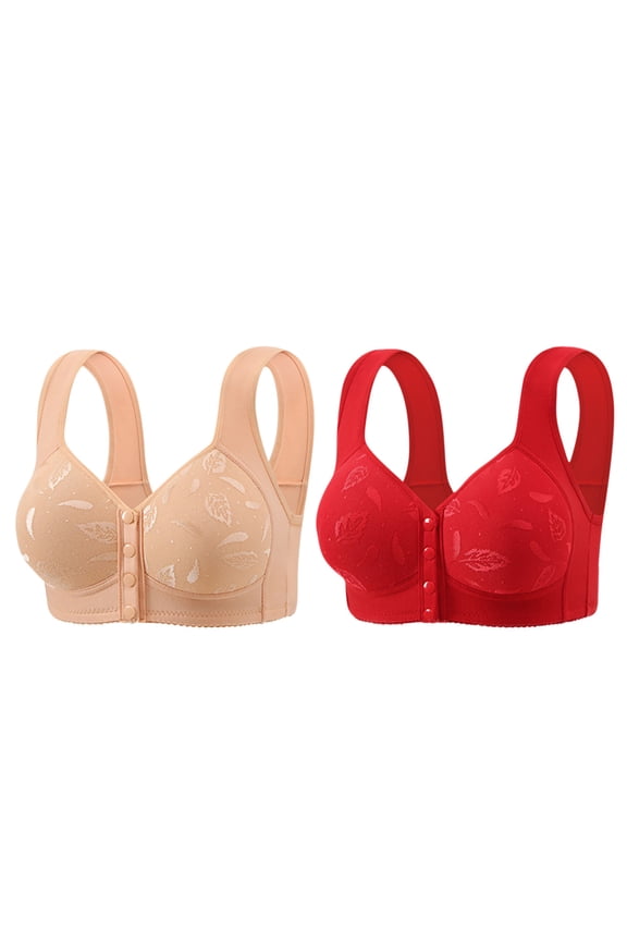 2 Packs Womens Plus Size Bras ABC Cup Front Closure Push Up Bra for Women No Underwire Padded Bralettes S-5XL