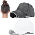 thumbnail image 1 of 2 Packs Womens Ponytail Criss Cross Hat Baseball Cap Distressed Ponytail Hat High Messy Bun Trucker Ponycap, 1 of 7