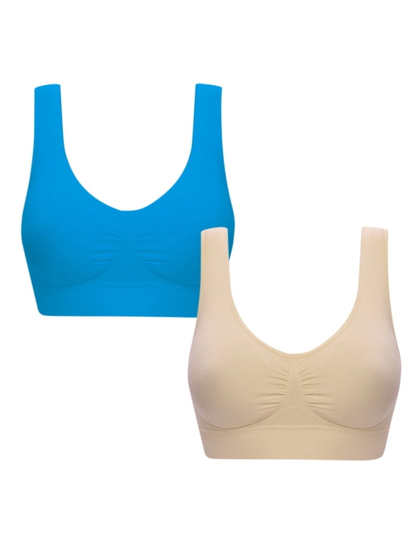2 Packs Womens Sport Bras Plus Size S-6XL Wireless Bralettes for Women Full Coverage Seamless Lightly Lined Pullover Bra
