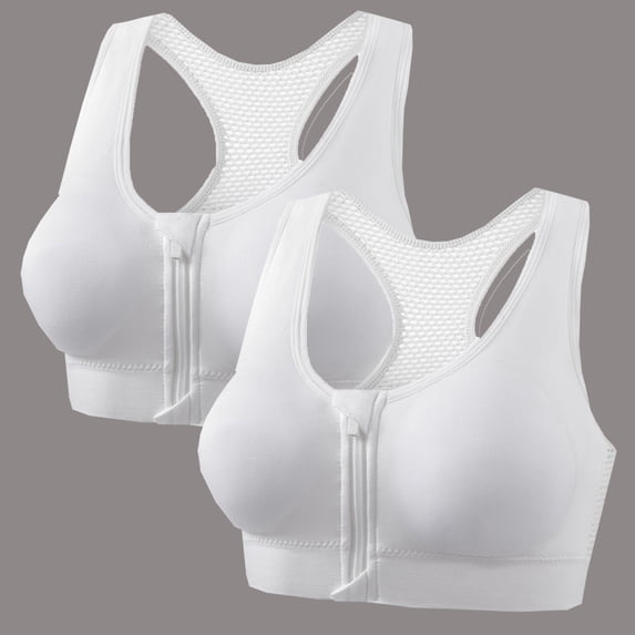 2 Packs Womens Sports Bras Push Up No Underwire Bralettes for Women Zipper Front Closure Racerback Running Yoga Underwear Bra