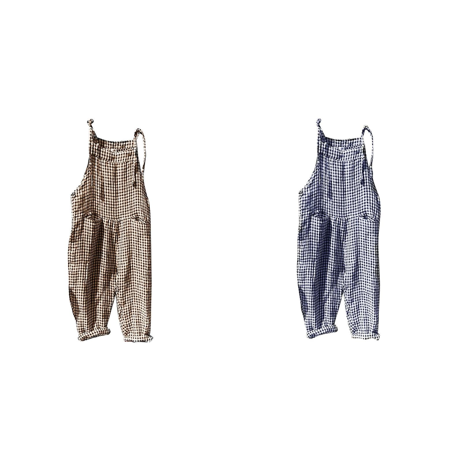 (2Packs)Womens Striped Linen Jumpsuits Floral Jumpsuit Summer Casual