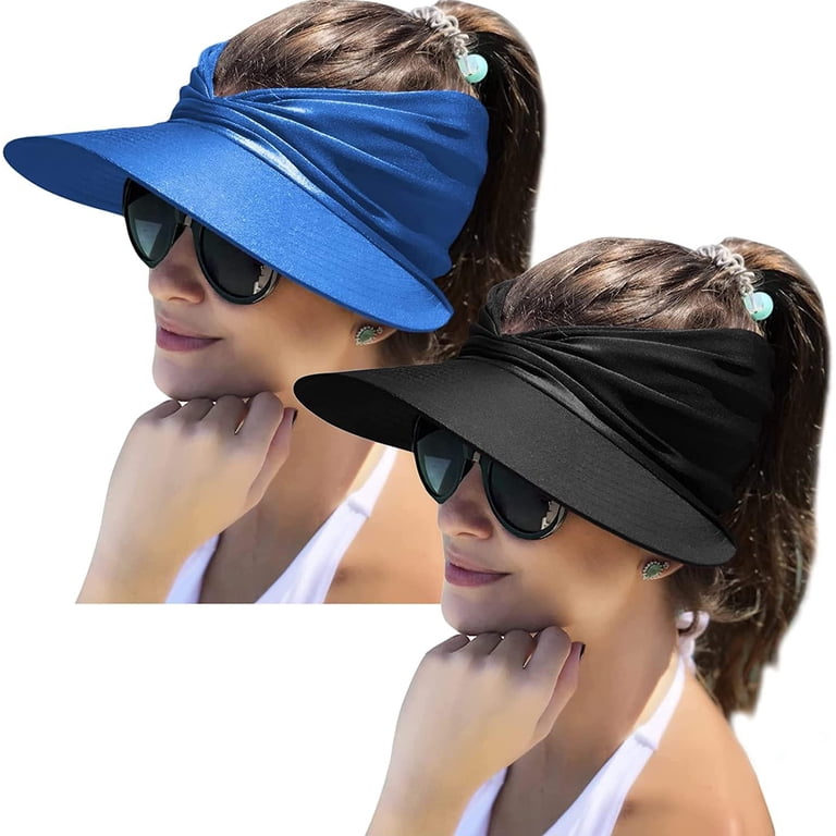 2 Packs Womens Sun Visor Hat Wide Brim Summer UPF 50+ UV  display picture 1