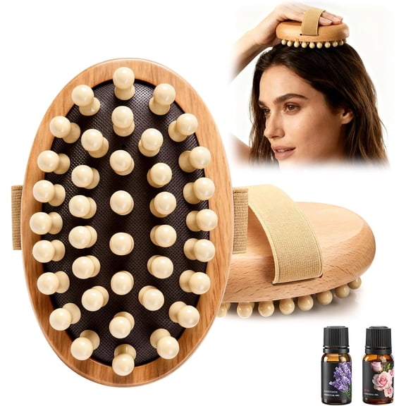 2 Packs Wood Therapy Massage Tools, Manual Meridian Massage Body Brush for Body Sculpting, Wooden Scalp Massager Therapy Tools for Cellulite Reduction, Distribute Fat Deposits, Muscle Pain Relief