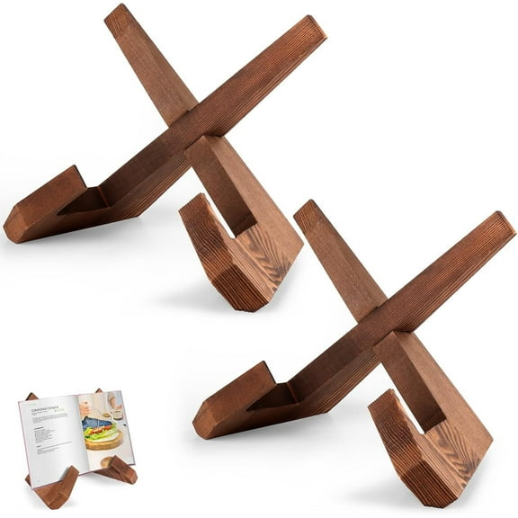 2 Packs Wooden Cookbook Display Stand Holder - Adjustable Rustic Wood Design, Great for Kitchen Countertops, Tablets, Recipe Books, and Photos, Perfect Gift for Home Chefs and Cooking Lovers