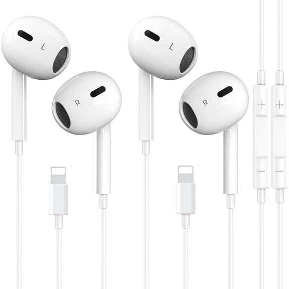 2 Packs iPhone Headphones Earbuds with Lightning Connector(Built-in Mic & Volume Control)[MFi Certified] Headphones support for iPhone 14/13/12/SE/11/XR/XS/X/7/7Plus/8/8Plus Support All iOS System
