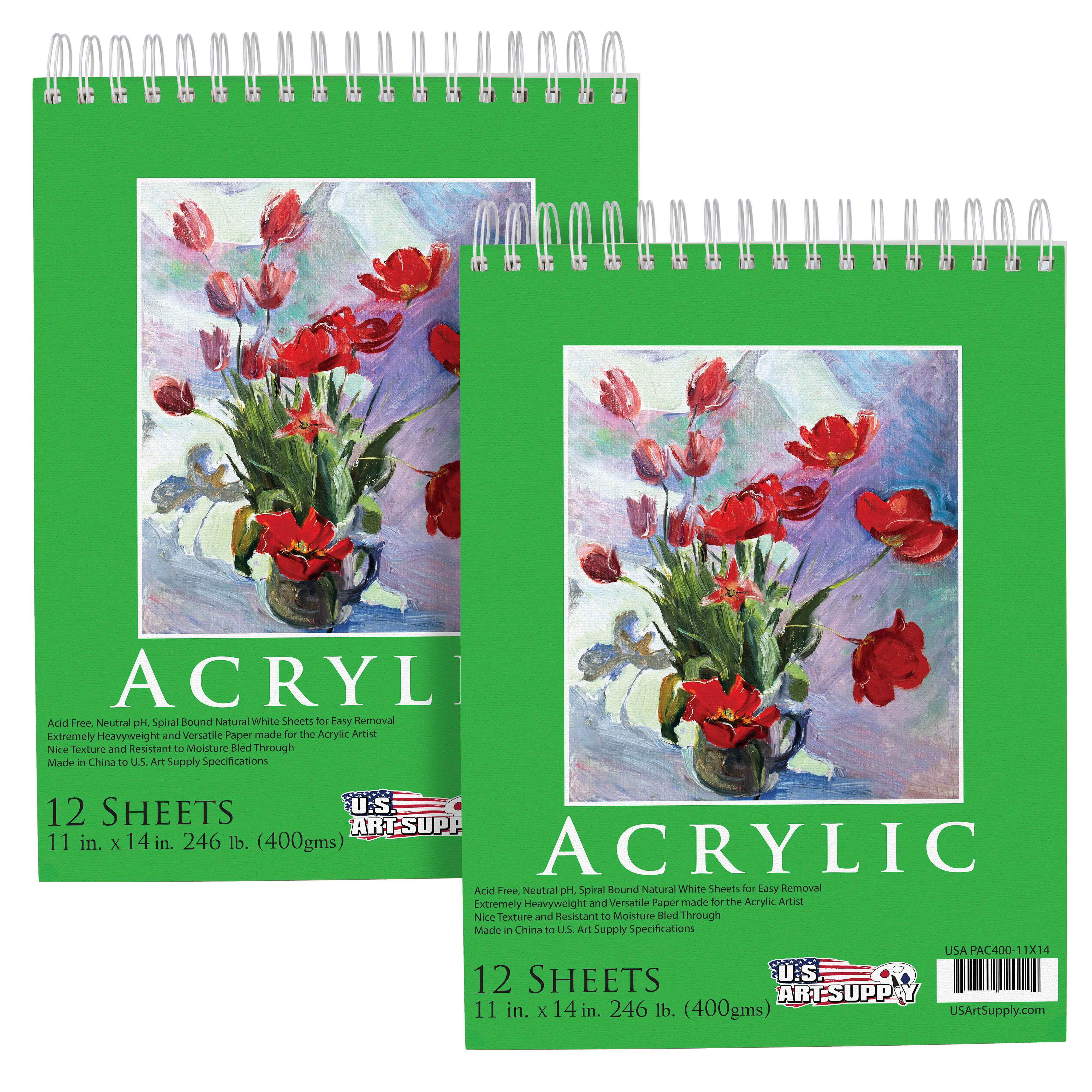 U.S. Art Supply 2 Packs of 11" x 14" Premium Extra Heavy-Weight Acrylic Painting Paper Pad 246lbs 12-Sheets